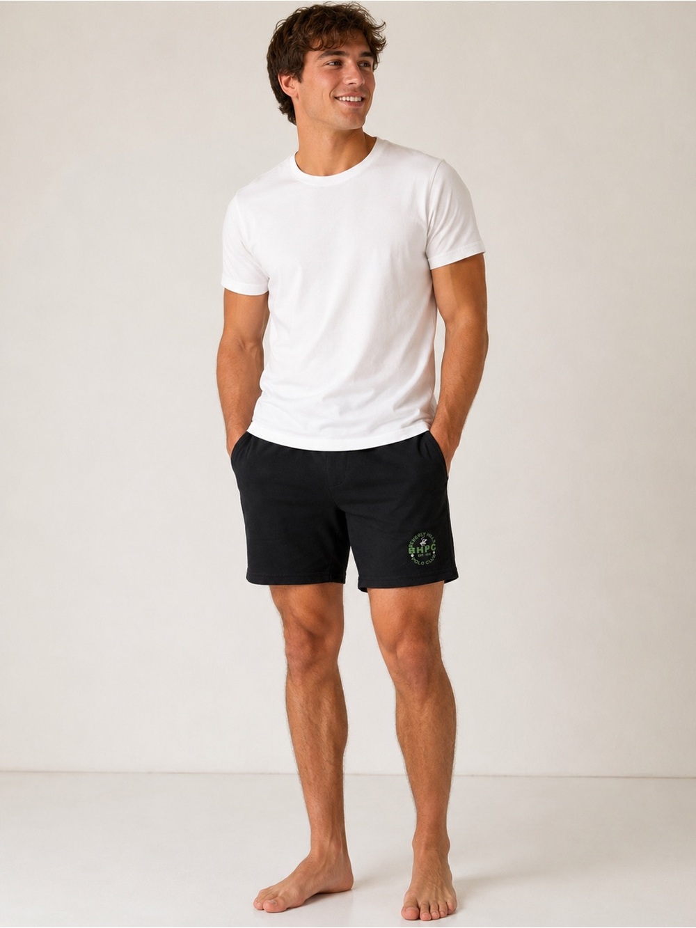 Beverly Hills Polo Club Black Athletic Drawstring Shorts with Green Logo